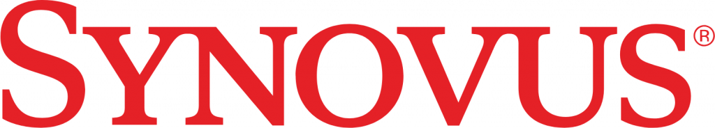 Synovus logo in bold red lettering on a white background