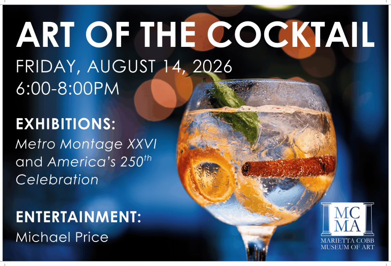 Promotional poster for 'Art of the Cocktail' with a gin & tonic glass and event details (date, time, venue).